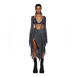 ECHO ASYMMETRICAL MESH WRAP DRESS - DARK GRAY